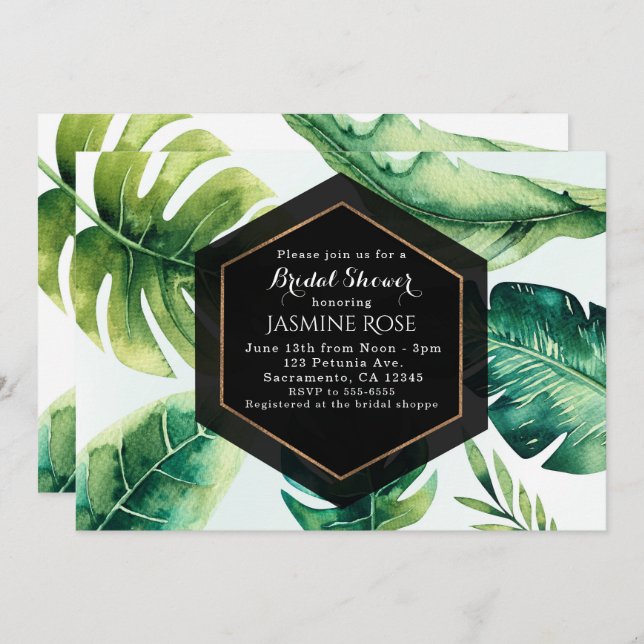 Grüne tropische Blätter Elegante Einladungen für H (Vorne/Hinten)