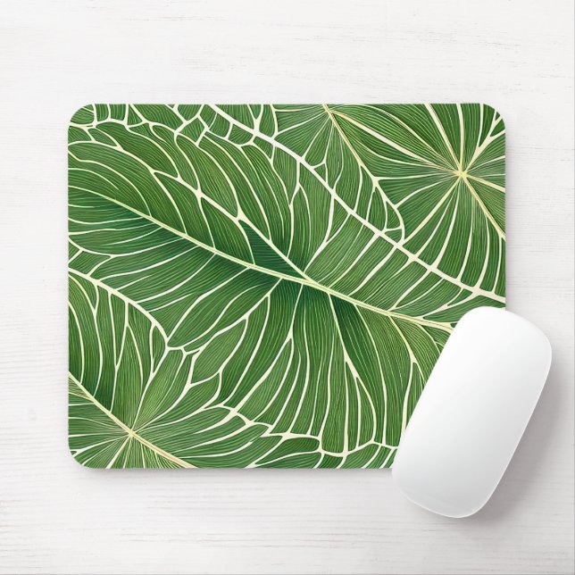 Grüne tropische Blätter für Wasserfarben Mousepad (Mit Mouse)