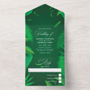 Grüne tropische Blätter Hochzeit Alles in einer Ei All In One Einladung