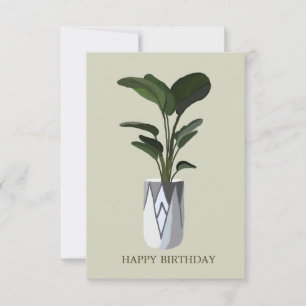 Grüne tropische Blätter in einem Topf Happy Birthd Karte