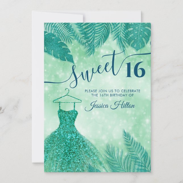 Grüne tropische Blätter kleiden 16 . Geburtstag Ei Einladung (Vorderseite)