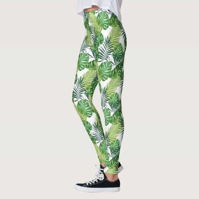 Grüne tropische Blätter Leggings (Links)