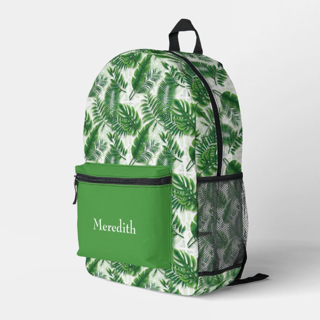 Grüne tropische Blätter Muster Personalisiert Bedruckter Rucksack (Rückseitige Ecke Rechts)
