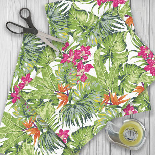 Grüne tropische Blätter Rosa Orange Blume Seidenpapier
