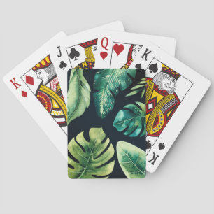 Grüne tropische Blätter Schwarz Elegant Modern Chi Spielkarten