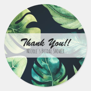 Grüne tropische Blätter Schwarz Elegante Hochzeit  Runder Aufkleber