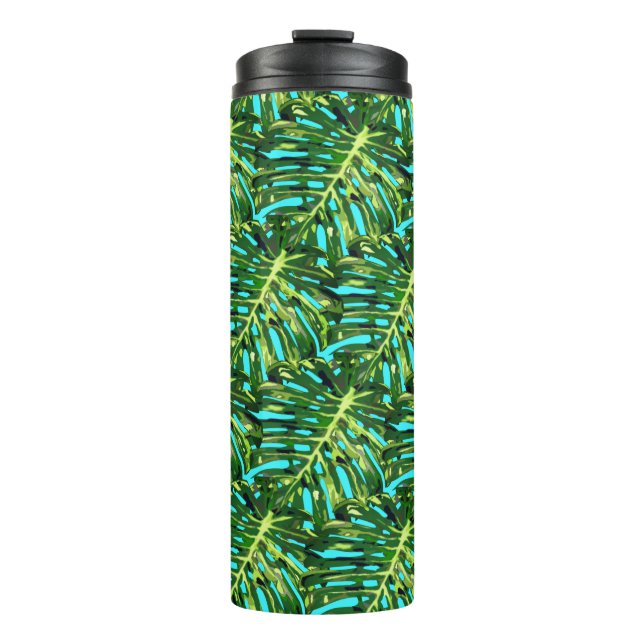 Grüne tropische Blätter Thermal Tumbler Thermosbecher (Vorderseite)
