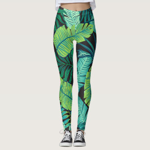 Grüne tropische Blätter: Vintages Muster. Leggings