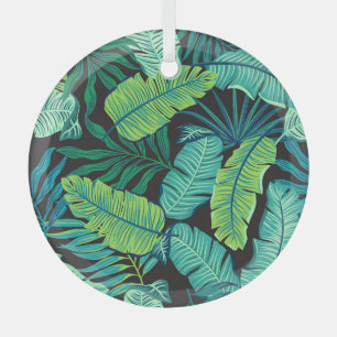 Grüne tropische Blätter: Vintages Muster. Ornament Aus Glas