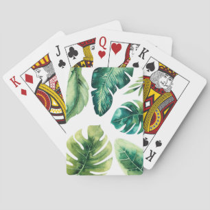 Grüne tropische Blätter Weiß Elegant Moderner Chic Spielkarten