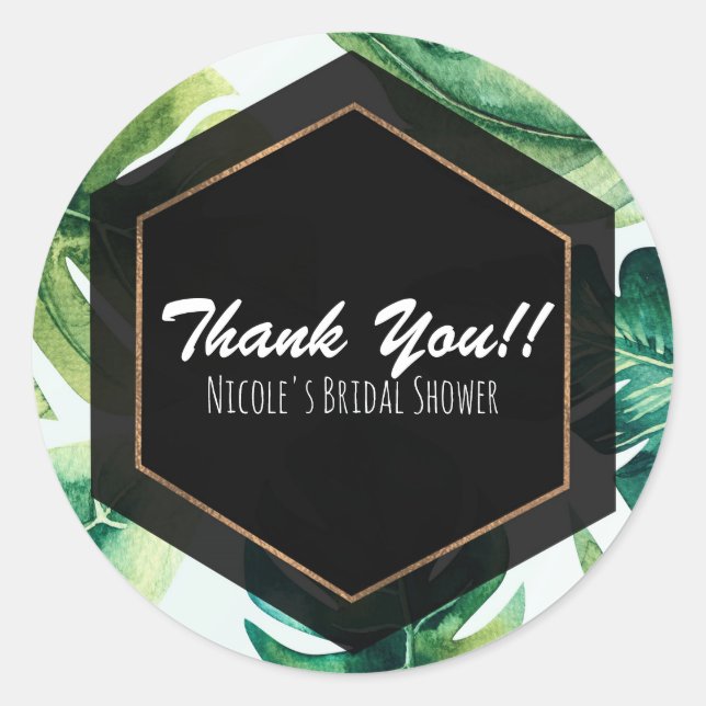 Grüne tropische Blätter Weiß Elegante Hochzeit Gef Runder Aufkleber (Vorderseite)