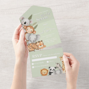 Grüne tropische Jungle Geburtstagsduschtiere All In One Einladung