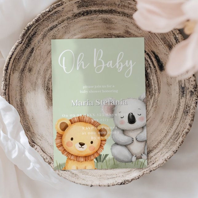 Grüne tropische Jungle Safari Baby Duschtiere Einladung (Von Creator hochgeladen)