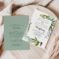 Grüne Tropische Kalligraphie Front & Back Wedding