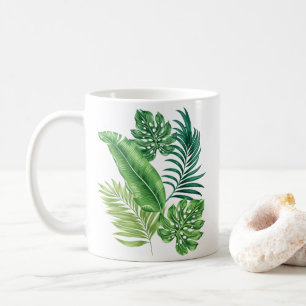Grüne tropische Palmen Banana Monstera Blätter Kaffeetasse