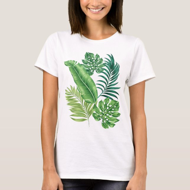 Grüne tropische Palmen Banana Monstera Blätter T-Shirt (Vorderseite)