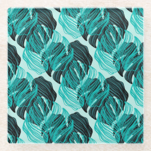 Grüne tropische Palmen Blätter Design. Glasuntersetzer