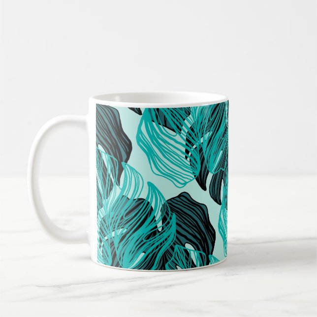 Grüne tropische Palmen Blätter Design. Kaffeetasse (Links)