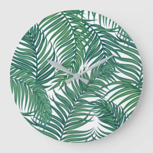 Grüne tropische Palmen-Blätter Große Wanduhr
