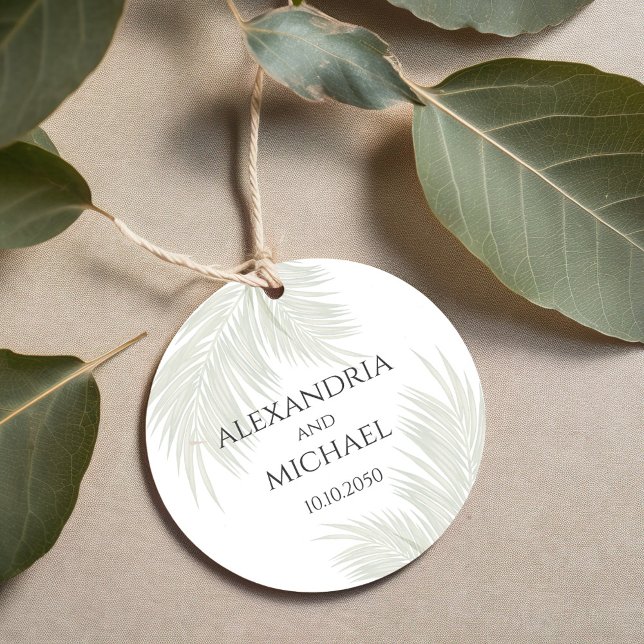 Grüne tropische Palmen Blätter Hochzeit Geschenkanhänger (Elegant Palm leaves botanical wedding favor tag.)