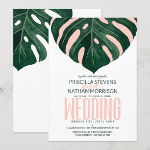Grüne Tropische Schweizer Käse Leaf Pink Wedding Einladung