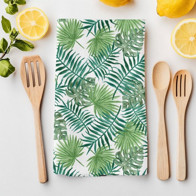 Grüne tropische Sommer Exotische botanische Palmen Geschirrtuch (Green Tropical Summer Exotic Botanic Palm Leaves Kitchen Towel)