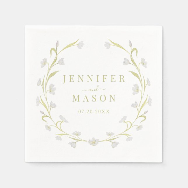 Grüne Tulips Blumenzwiebelpapier Napkins Serviette (Vorderseite)