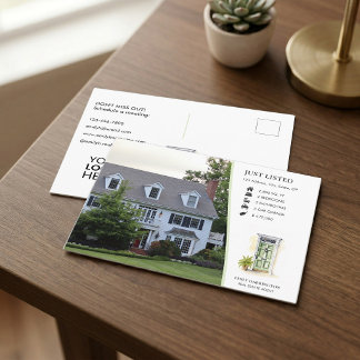 Grüne Tür Aquarell-Objektliste Immobilienmakler Postkarte