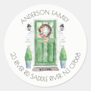 Grüne Tür   Neue Zuhause-Adressenaufkleber Runder Aufkleber