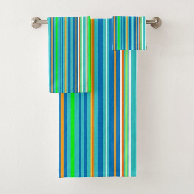 Grüne Türkis-Blau-Orange Stripes Bad-Tücher Badhandtuch Set (Insitu)