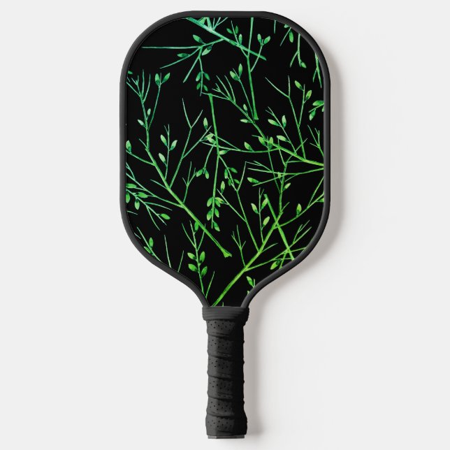 Grüne Twigs auf schwarz Pickleball Schläger (Vorderseite)