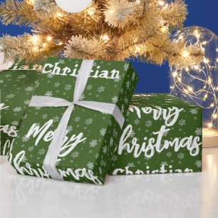Grüne Typografie Einfach Moderne frohe Weihnachten Geschenkpapier
