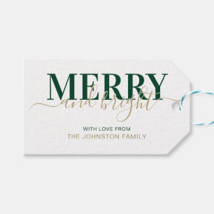 Grüne Typografie froh und hell Weihnachten Geschenkanhänger