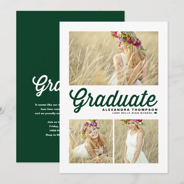 Grüne Typografie Frohe Weihnachten Drei Foto (Vorne/Hinten)