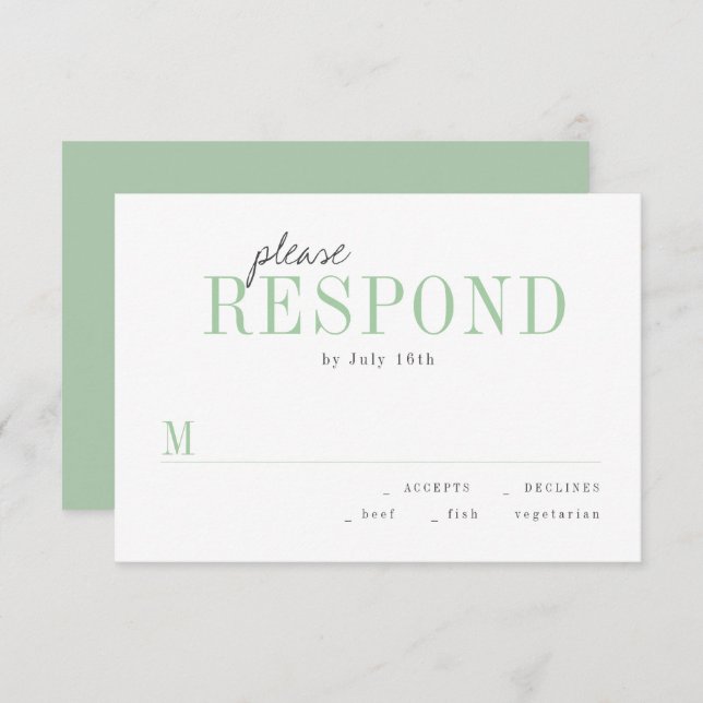 Grüne Typografie minimalistische Hochzeit RSVP (Vorne/Hinten)