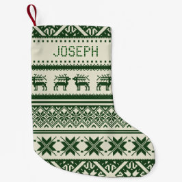 Grüne u. beige hässliche Weihnachtsstrickjacke - Kleiner Weihnachtsstrumpf