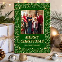Grüne und antike-goldene Familienfoto-Weihnachten