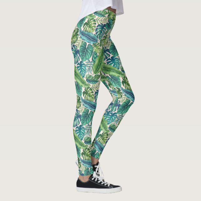 Grüne und Aquamarine tropische Palmen Banana Monst Leggings (Rechts)