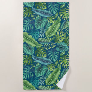 Grüne und Aquamarine tropische Palmen Banana Monst Strandtuch