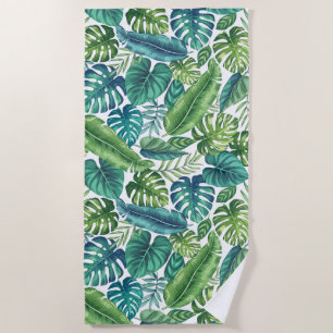 Grüne und Aquamarine tropische Palmen Banana Monst Strandtuch