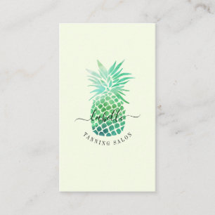Grüne und Aquamarine Wasserfarbe Tropische Ananas Visitenkarte