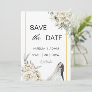 Grüne und beige Blätter Save the Date Hochzeit Einladung