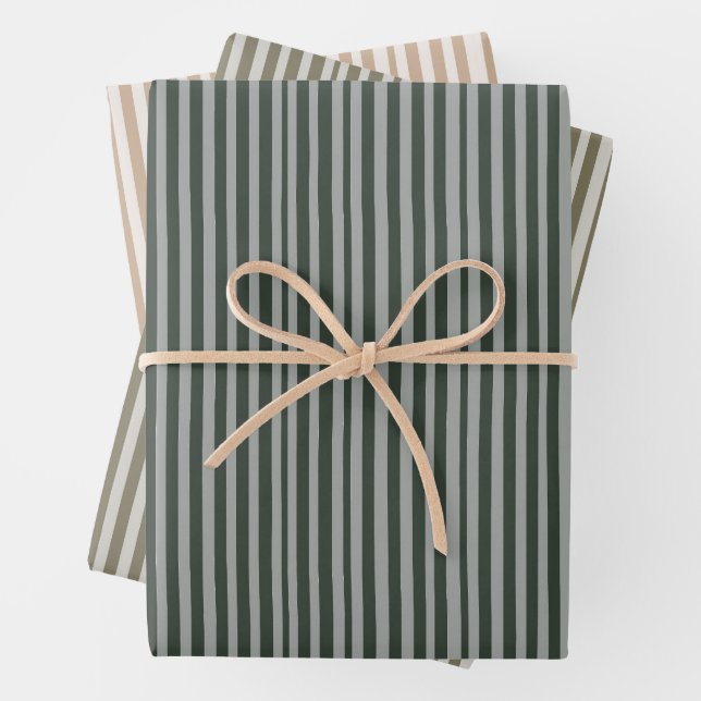 Grüne und Beige Stipes Weihnachtswrapping Paper Geschenkpapier Set (Beispiel)