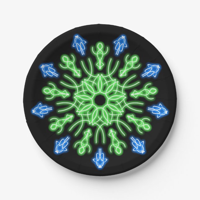 Grüne und blaue Blume Pappteller (Vorderseite)