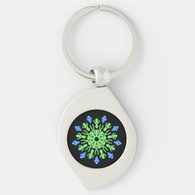 Grüne und blaue Blume Schlüsselanhänger (Vorderseite)