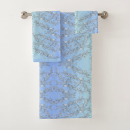 GRÜNE UND BLAUE BLUMEN BADHANDTUCH SET