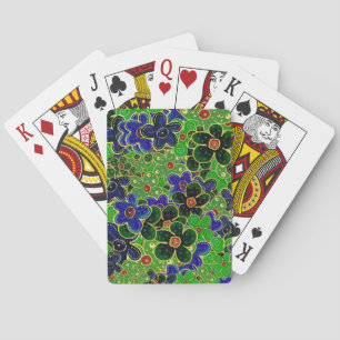 grüne und blaue Blumen mit goldfarbenem Schnitt Spielkarten