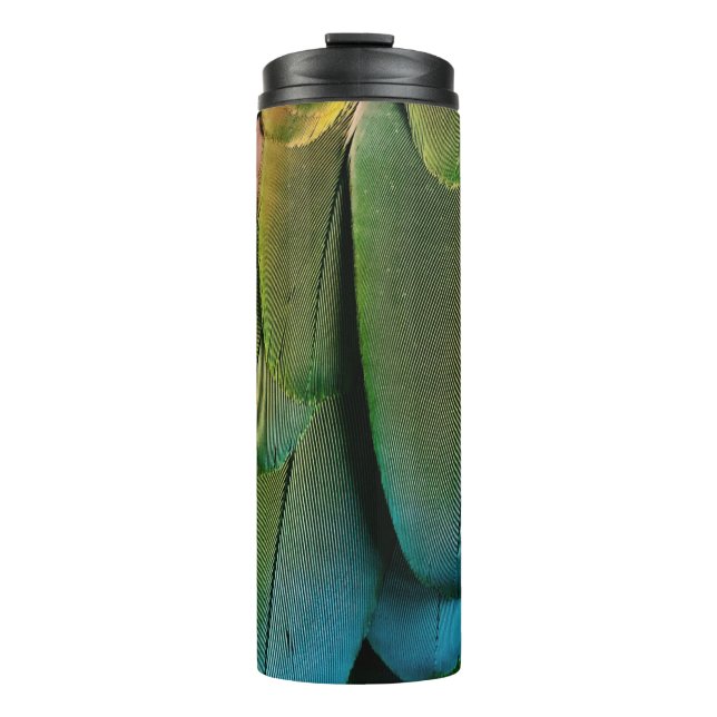 Grüne und blaue Federn Thermosbecher (Vorderseite)
