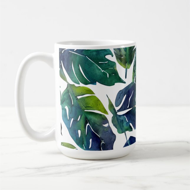Grüne und blaue Foliage Philodendron Botanical Kaffeetasse (Links)