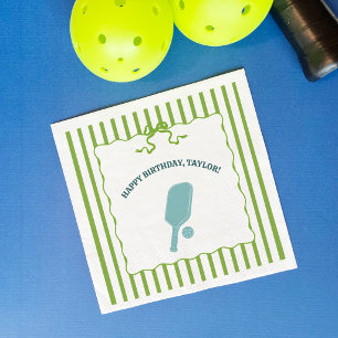 Grüne und blaue gestreifte Pickleball-Geburtstagsf Serviette